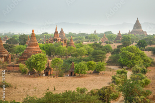 Group of ancient pagodas in Bagan at Sunset