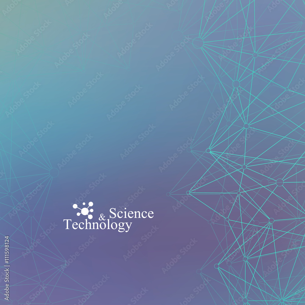 Geometric graphic background molecule and communication. Connected lines with dots. Concept of the science, chemistry, biology, medicine, technology. Vector illustration