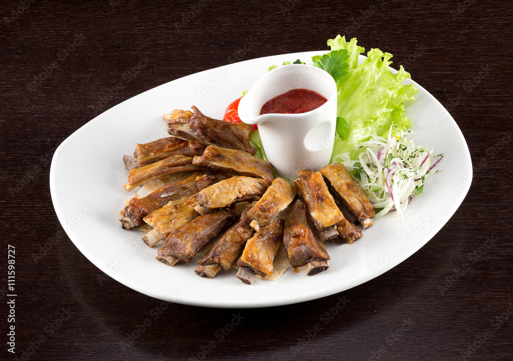 the skewers with sauce on plate the skewers with sauce on plate