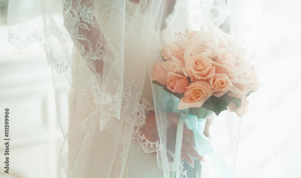 Rich bunch of pink peonies and lilac eustoma roses flowers, green leaf in glass vase. Rich bunch of pink peonies and lilac eustoma roses flowers, green leaf in glass vase.
