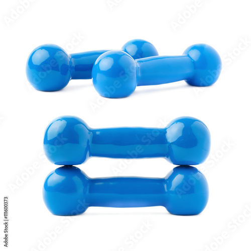 Set of Pair Plastic coated dumbells isolated over the white background