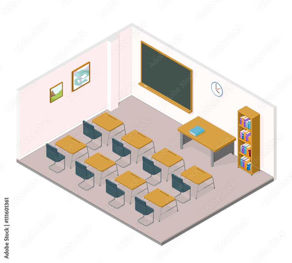 A vector illustration of a classroom internet Icon.
Isometric school or classroom interior - Education and learning in school.