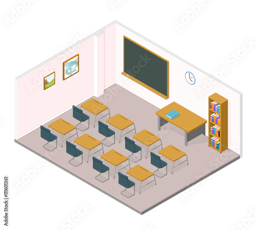 A vector illustration of a classroom internet Icon.
Isometric school or classroom interior - Education and learning in school.