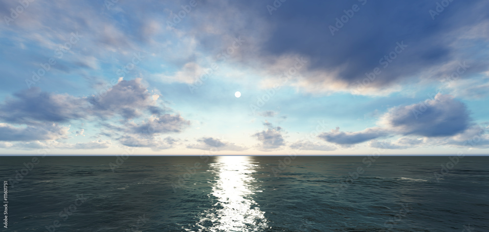 Beautiful sunset above the sea. 3d render