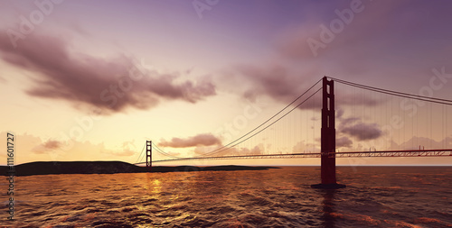 Golden Gate Bridge at sunset. 3d render © Aomarch