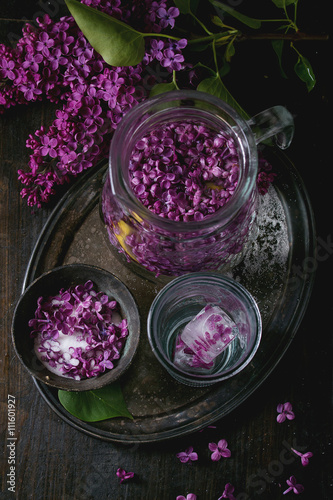 Lilac flowers in sugar