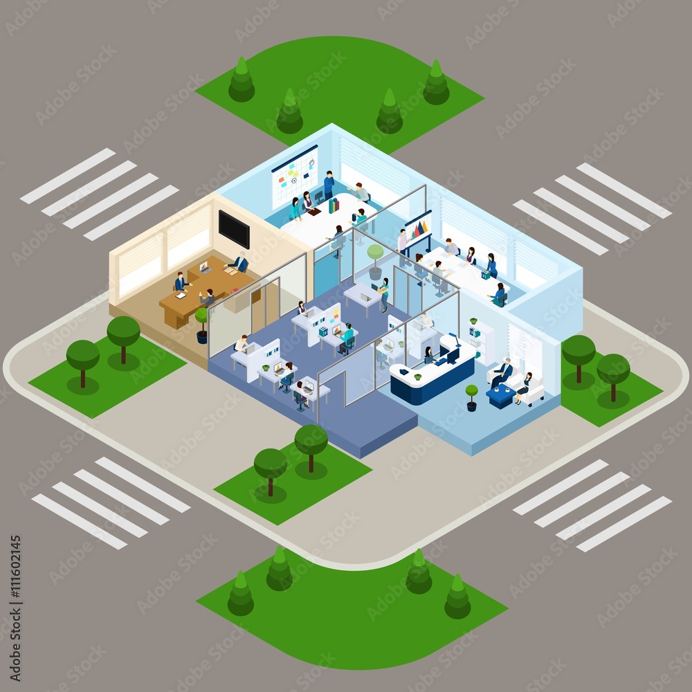 One Storied Office Isometric Interior Icon One Storied Office Isometric Interior Icon