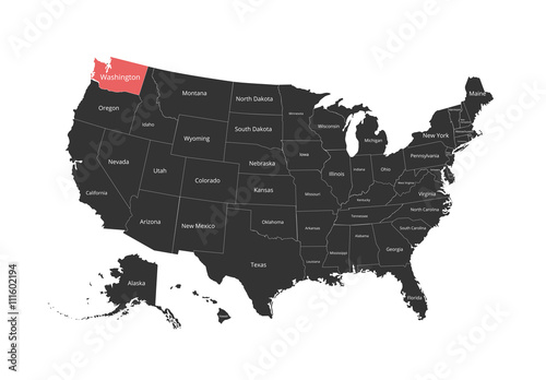 Map of the USA. Image with clipping path and name of states. State mark. Vector illustration.