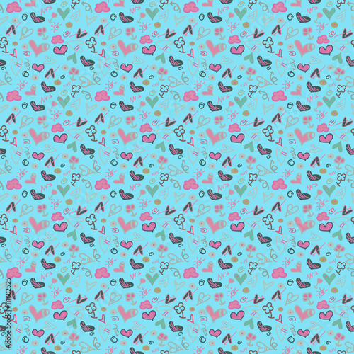 Seamless pattern heart doodles, Hand-Drawn Vector Illustration B