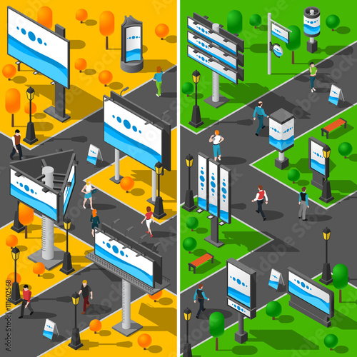  Street Advertising Isometric Banners Set 