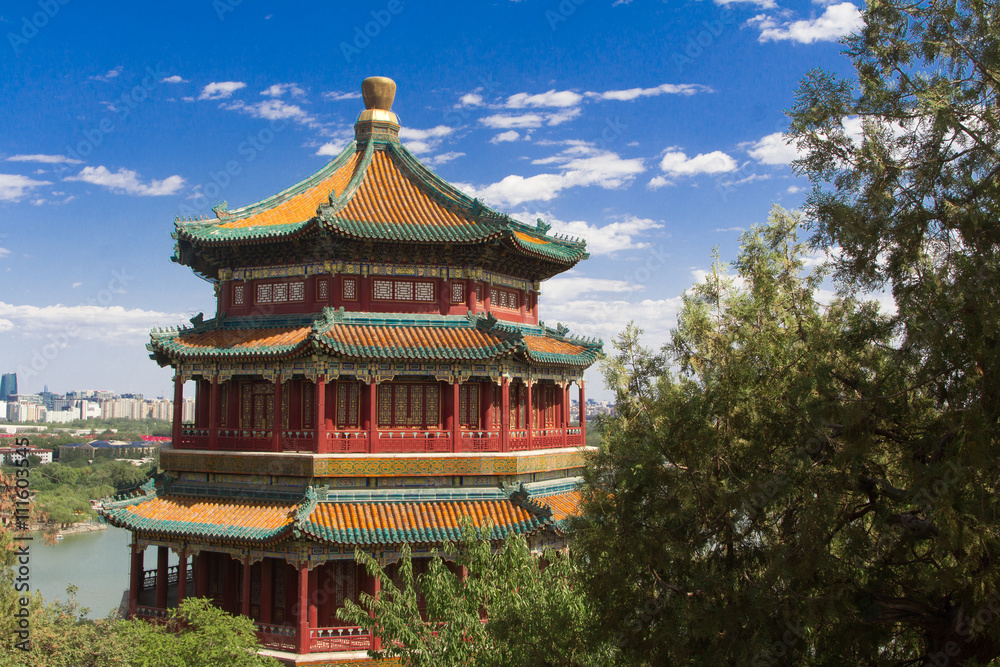 Beijing, China - June 17. 2015: The Summer Palace, Tower of Buddhist Incense (northern side) Beijing, China - June 17. 2015: The Summer Palace, Tower of Buddhist Incense (northern side)