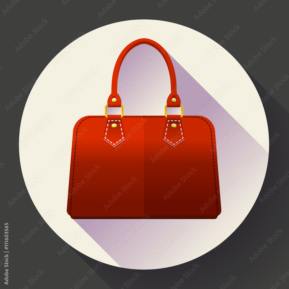 Red fashion women hand bag icon. Flat design style. Red fashion women hand bag icon. Flat design style.