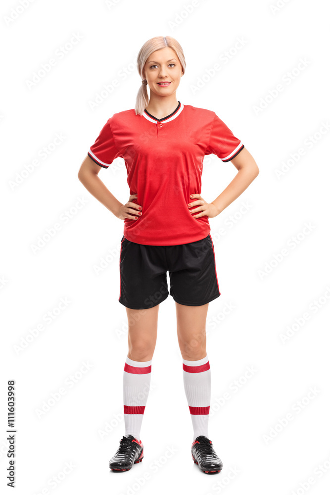 Female soccer player in a red jersey
