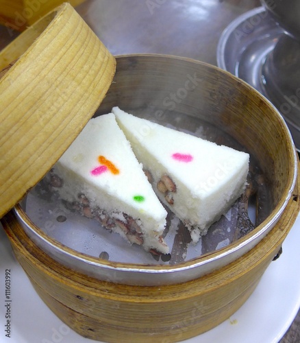 Sponge cake with red beans closeup in Taiwan photo