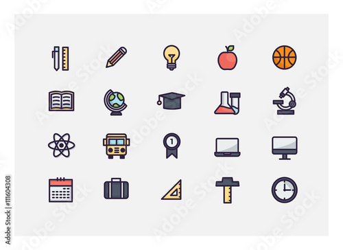 school icon set vector. line icons.