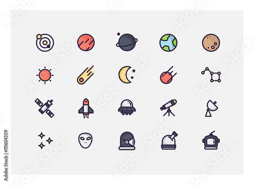 space icon set vector. line icons.