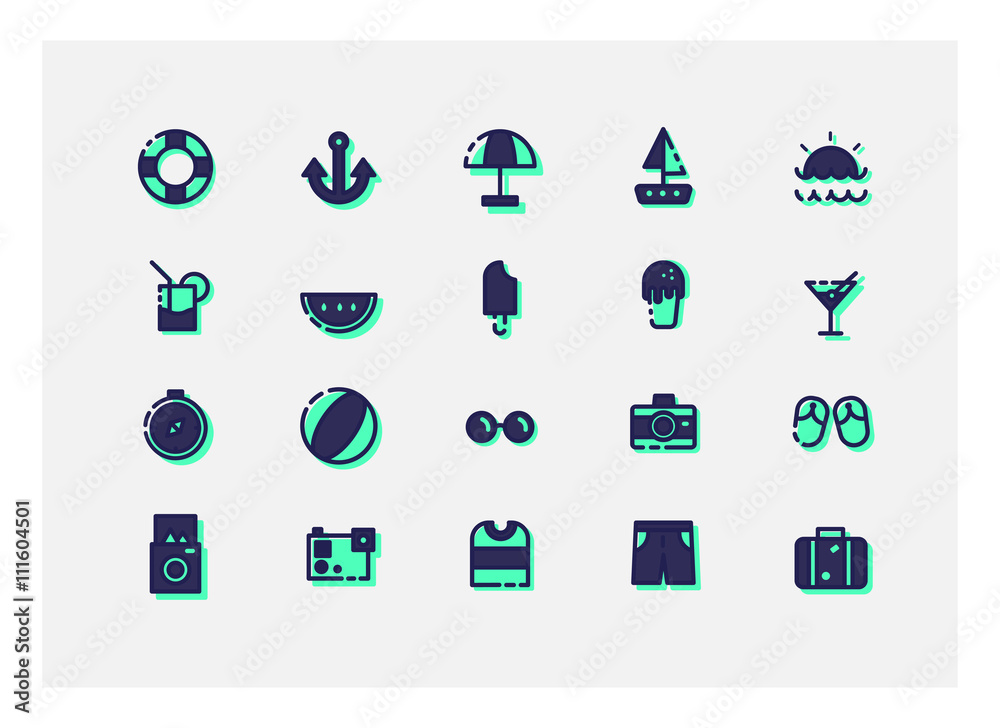 summer icon set vector.line icons.