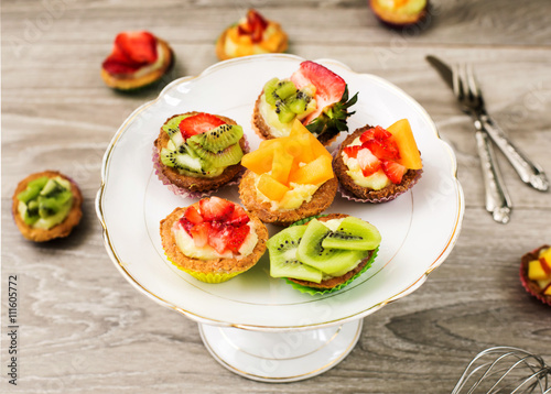 mini pastry with custard cream and fresh fruits