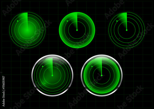 Set of green radar vector illustration