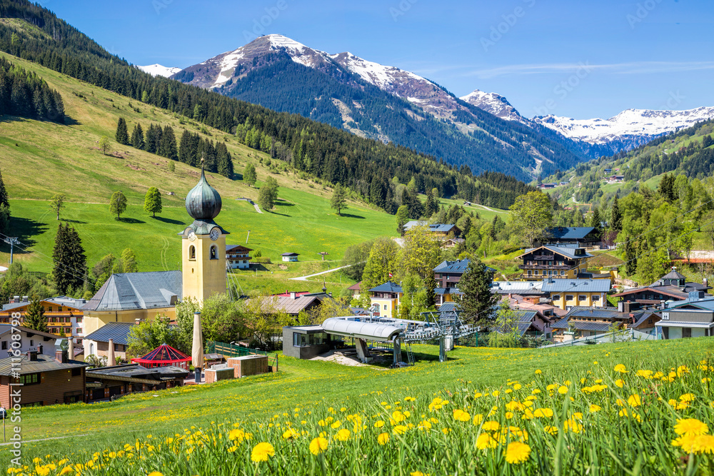 Fototapeta premium View over Saalbach village in summer, Austria