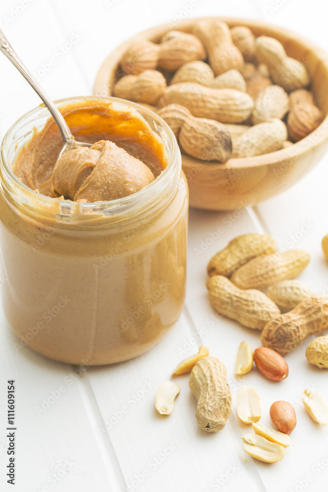 Creamy peanut butter and peanuts. Creamy peanut butter and peanuts.