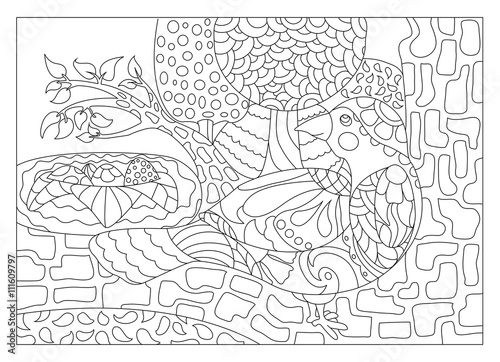 Nesting bird coloring page for adults vector illustration