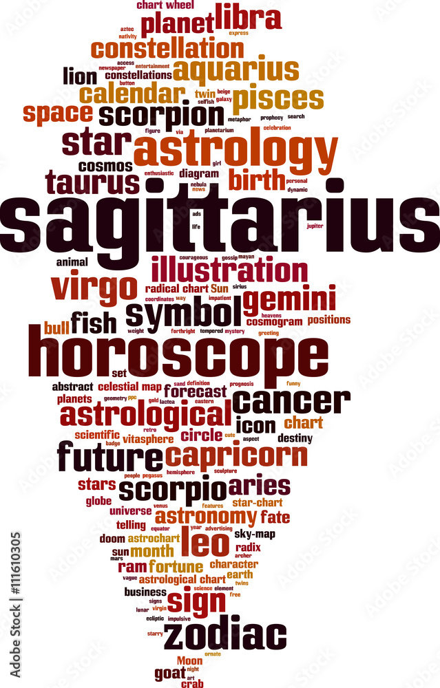 Sagittarius word cloud concept. Vector illustration