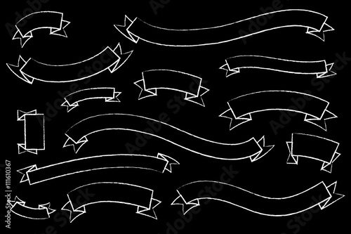 Ribbon banners vector clipart, white charcoal on black