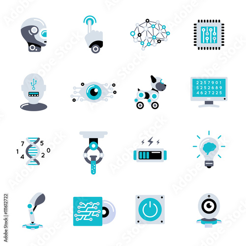Artificial Intelligence Flat Icon Set