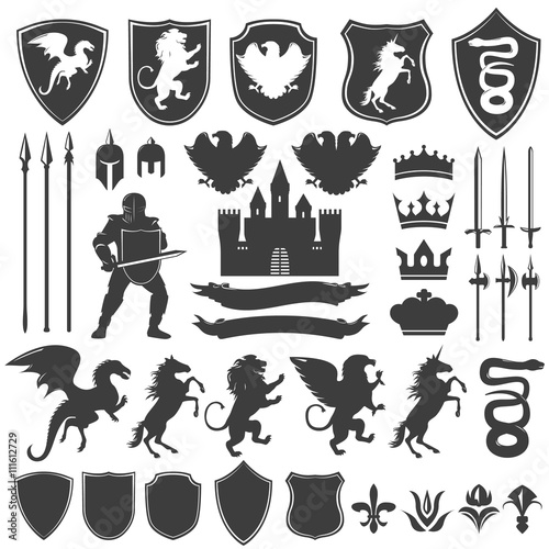 Heraldry Decorative Graphic Icons Set
