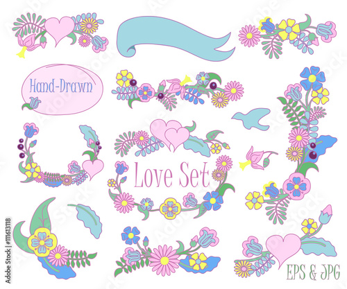 Hand-drawn love and wedding flower clipart