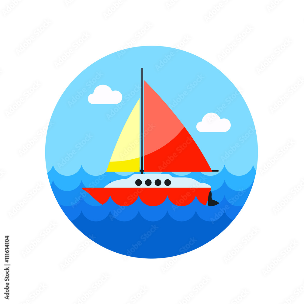 Fototapeta premium Boat with a Sail icon. Summer. Vacation
