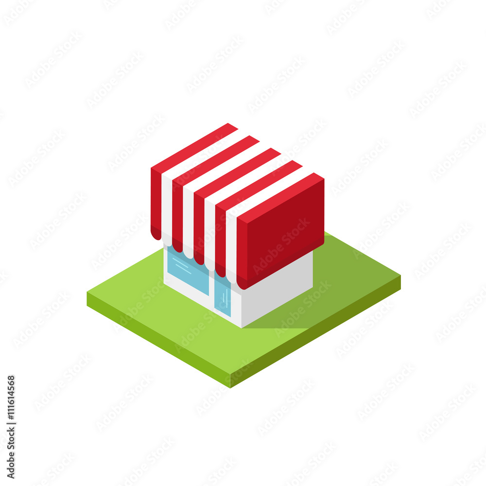 Fototapeta premium Shop isometric vector illustration isolated on white background, 3d store building simple