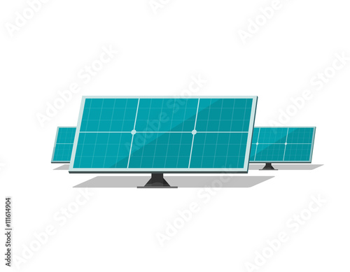 Solar panels vector isolated on white background, blue flat solar cells group