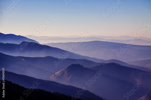 Mountain foggy horizon landscape in Zakopane