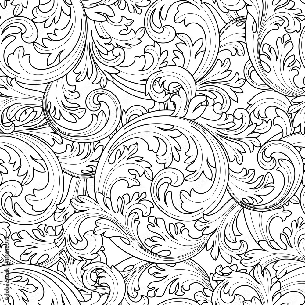 Vintage baroque frame scroll ornament engraving border floral retro pattern antique style acanthus foliage swirl decorative design element filigree calligraphy vector | damask - stock vector