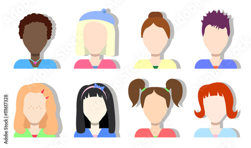 Faceless avatar icons girls and women