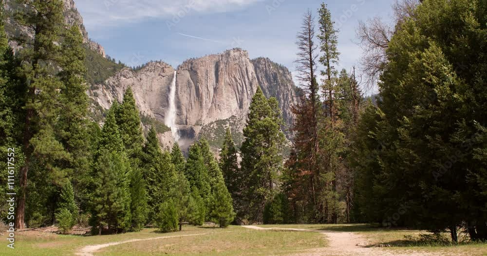 Path going into woods and towards Horse Tail Falls in Yosemite National Park.
