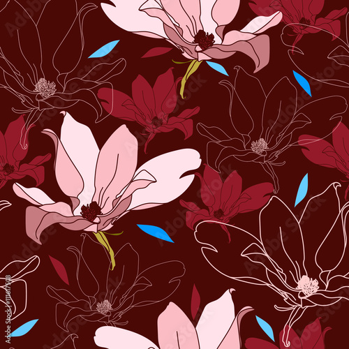 Seamless pattern with colorful flowers. Hand drawn floral texture.