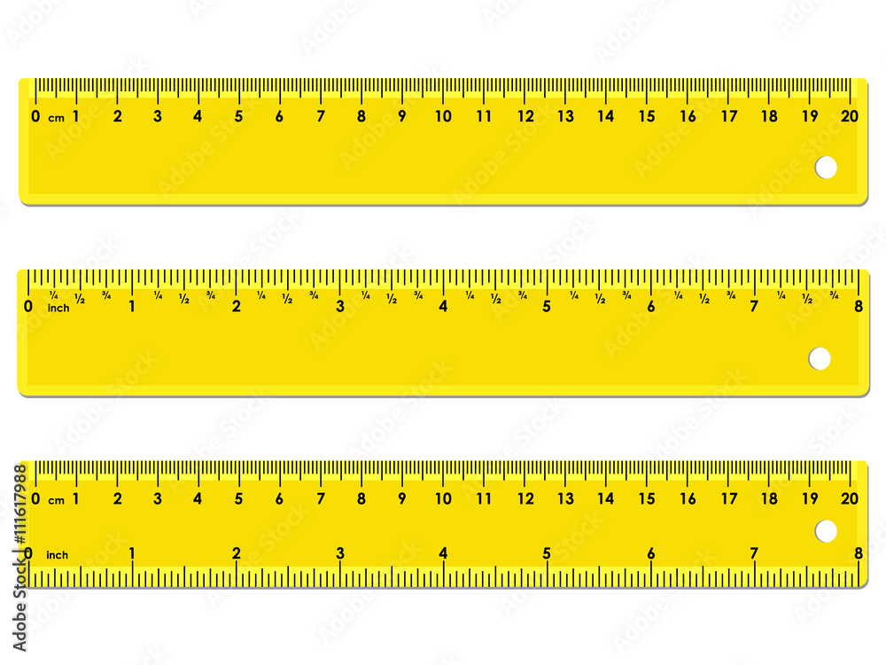 Set Of Three Yellow Rulers Marked In Centimeters Inches And Combined