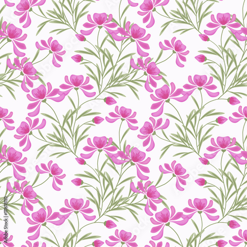 Floral seamless pattern in retro style, flowers white background. 