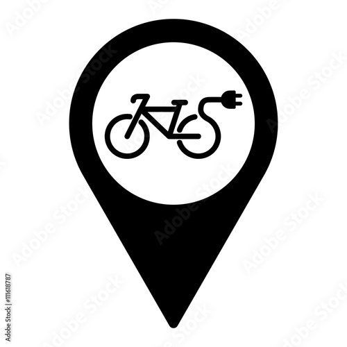 electro bicycle bike e-bike pin location icon black on white bac