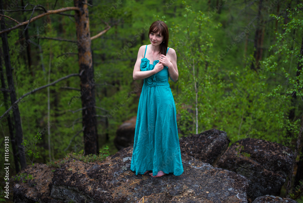 Beautiful young lady in elegant dress, enjoy the nature Beautiful young lady in elegant dress, enjoy the nature