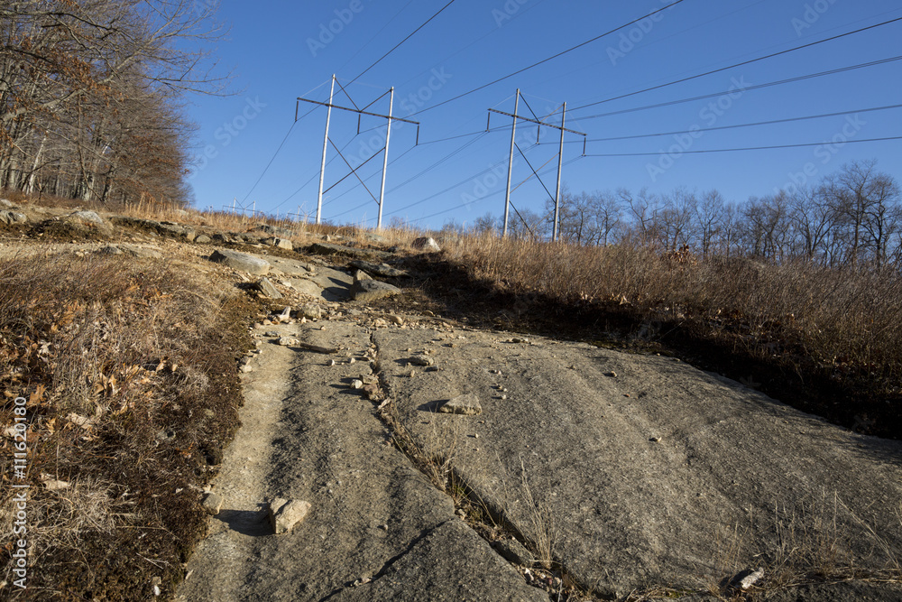 Φωτογραφία Glacial grooves in bedrock, legacy of the last ice age, at a powerline clearing in Case Mountain Park, Manchester, Connecticut