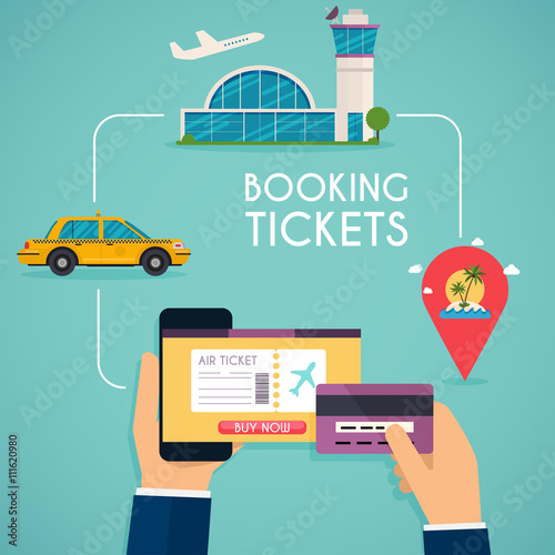Online booking ticked. Buy Ticket Online. Traveling on airplane,