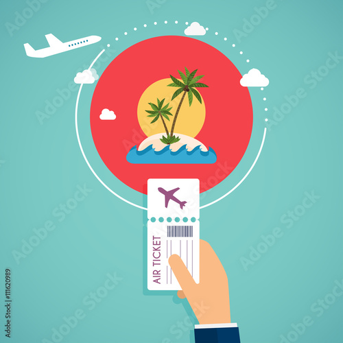 Buy air tickets. Traveling on airplane, planning a summer vacati