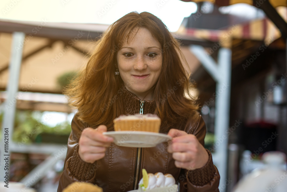 funny girl looking at cupcake funny girl looking at cupcake