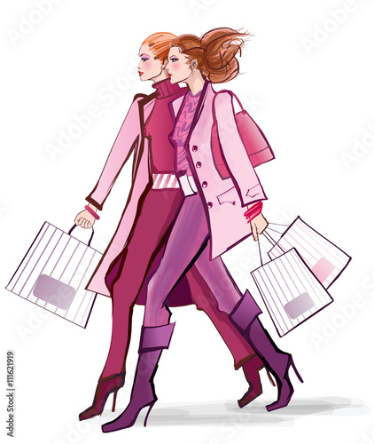Two young fashionable women shopping