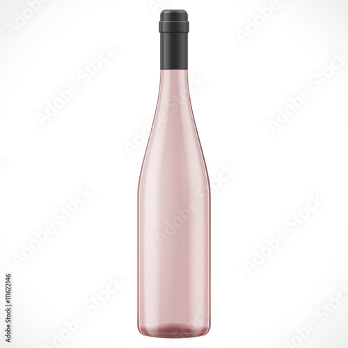 Pink Glass Wine Cider Bottle. Illustration Isolated On White Background. Mock Up Template Ready For Your Design. Product Packing Vector EPS10. Isolated.