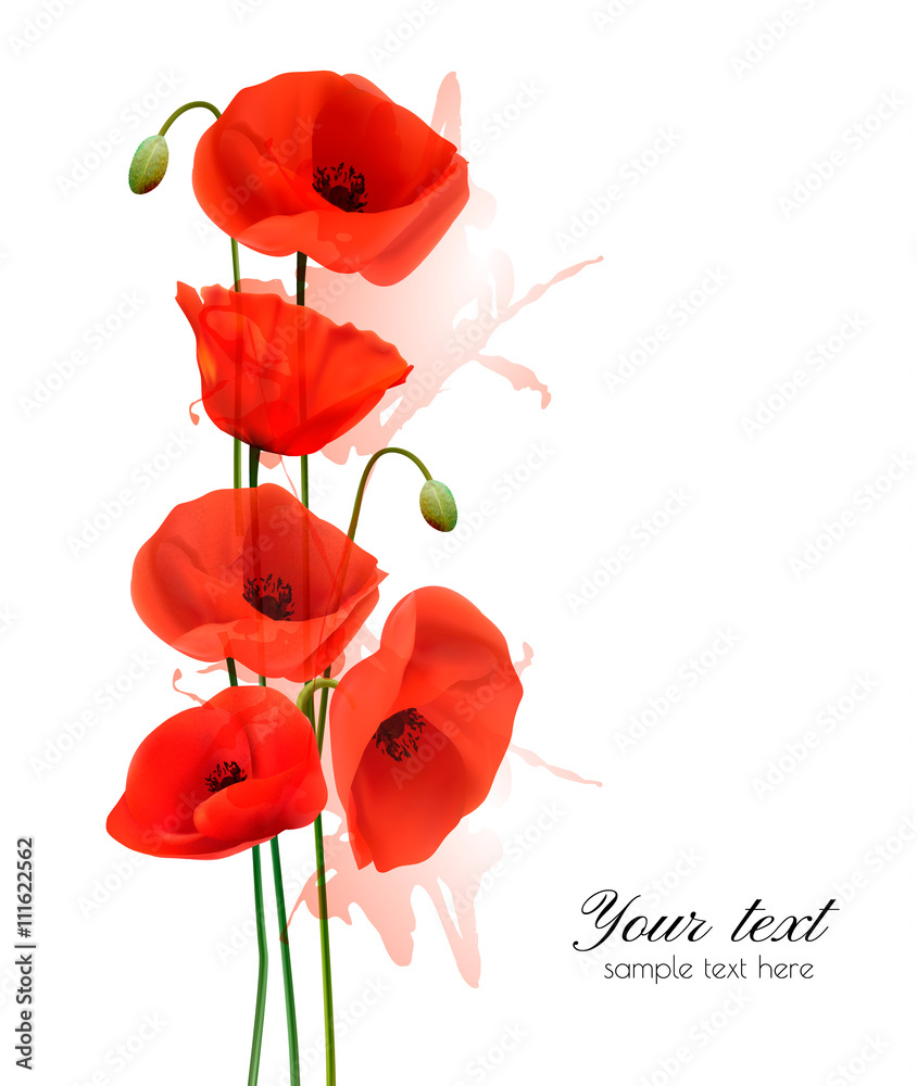 Nature summer background with red poppies. Vector. - obrazy, fototapety, plakaty 